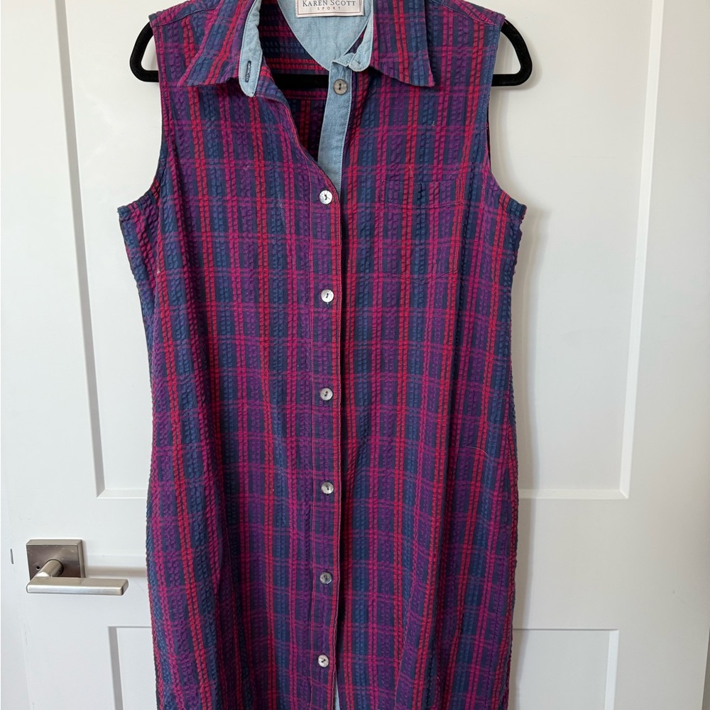 Karen Scott Women's Plaid Button-Down Dress - Blue and Pink